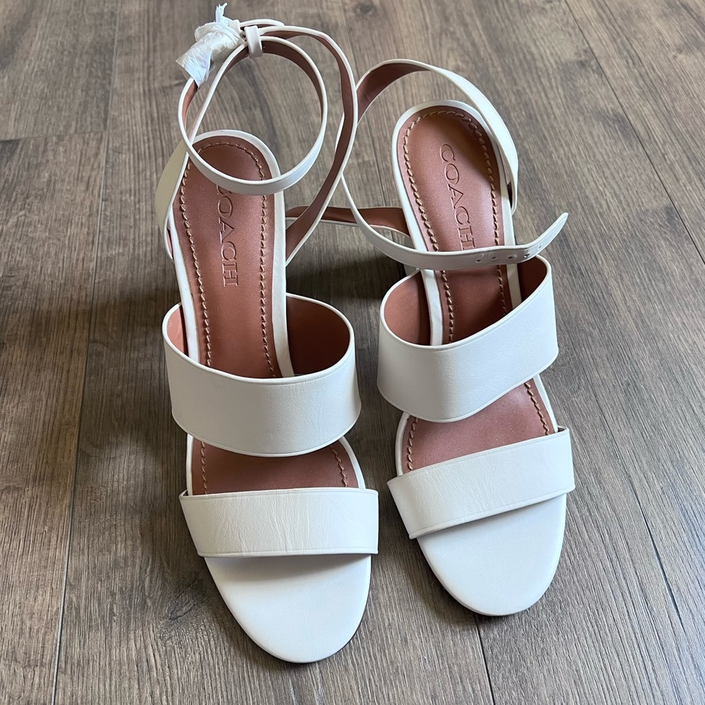 COACH Kaye Leather Block Heel Sandal - CHALK